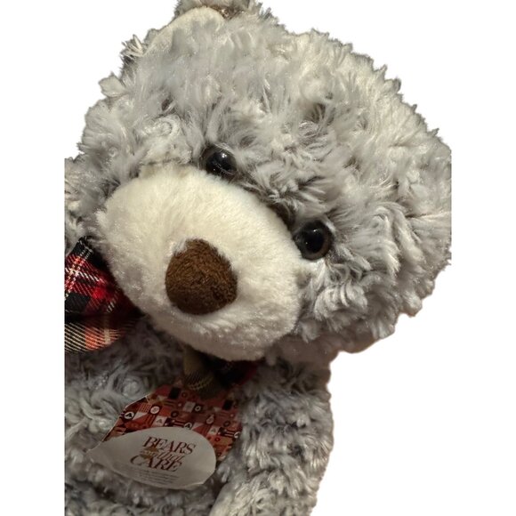 FAO Schwarz Bears With A Cause Gray Plush Teddy Bear With Plaid Bowtie 2017 - Picture 1 of 9